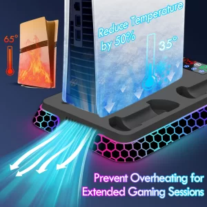 Cooling Station for PS5/ PS5 Slim/ PS5 Pro, Aounion YH66S PS5/ Slim/ Pro Stand with RGB, Organizer & Controller Charging Dock