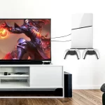 JOMAA Wall Mounted Console Stand For PS5 Slim Series Holder with 2 Controller Mounts,Solid Metal Stand Kit,Easy Installation