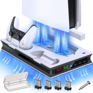 2024 PS5 Stand Cooling Console Vertical Fast Charging Station With Dual Game Controller Charger For Playstation 5 Disc/Digital