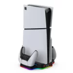 For PS5/ PS5 Slim/ PS5 Pro Cooling and Charging Base for PS5 Pro Controller Disc & Digital Version Charging Stand with RGB light