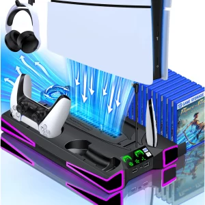 BEBONCOOL Vertical stand For PS5 Slim Disc/Digital Dual Controller Charging Stand For PS5 Cooling Station For PlayStation 5